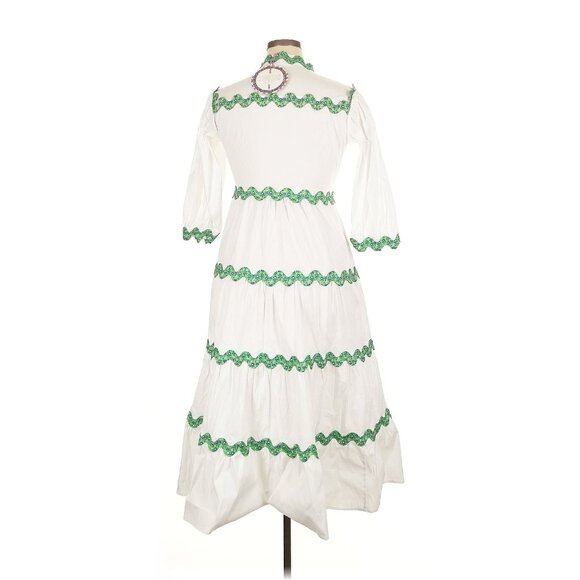 NWT CeliaB Victoria Midi in White Ric Rac Stretch Cotton Tiered Shirt Dress XL - Picture 7 of 8